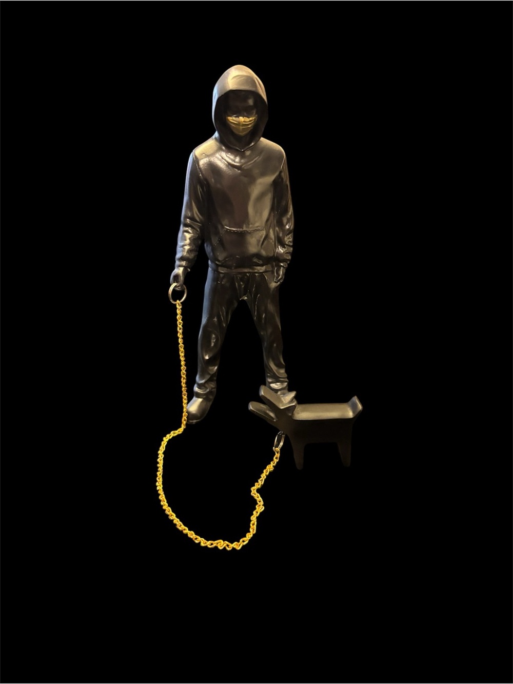 Men's Black Hoodie & Dog Chain Sculpture Accessory